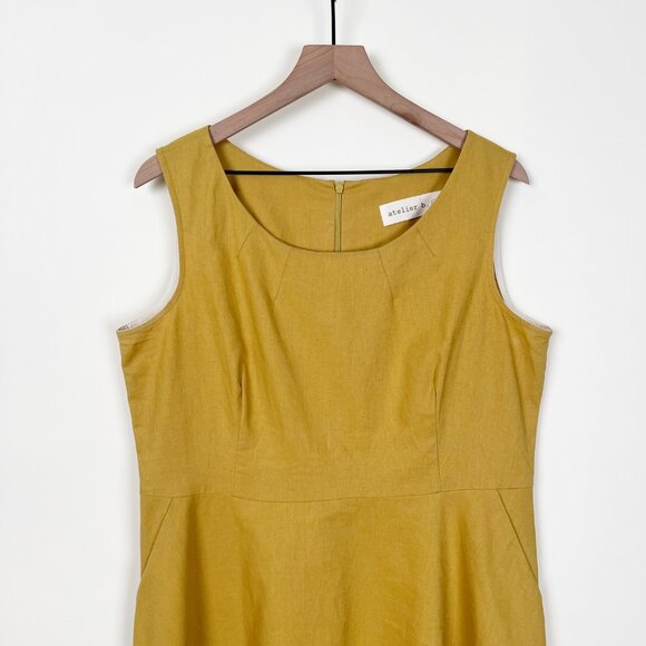 Atelier B. Linen Cotton A-Line Fit & Flare Mini Midi Sun Dress Summer Sundress - Picture 4 of 10